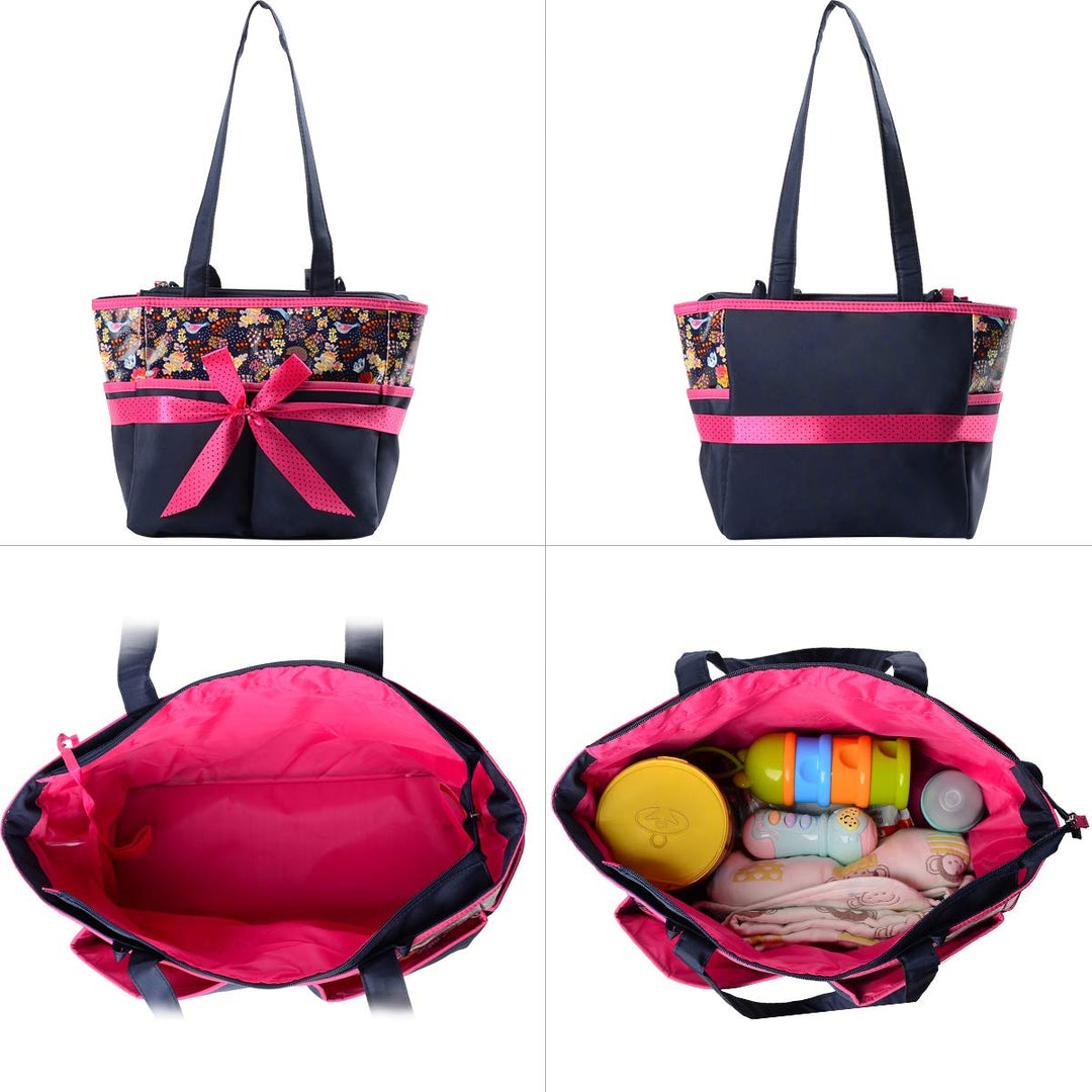 Bambies Amber Tote Diaper Bags 5 Pieces Set - Pink & Navy at Zubaidas Official™ Pakistan