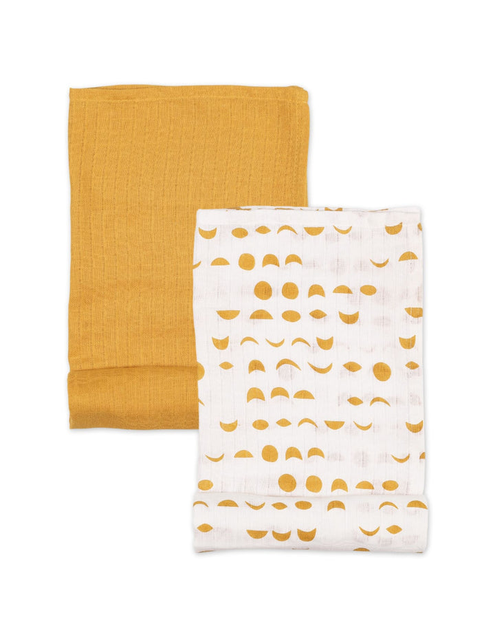 Muslin Sheets Pack of 2 Bambies Abstract White and Mustard at Zubaidas
