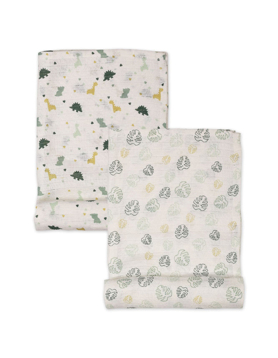 Muslin Sheets Pack of 2 Bambies Dino and Leaf Print at Zubaidas