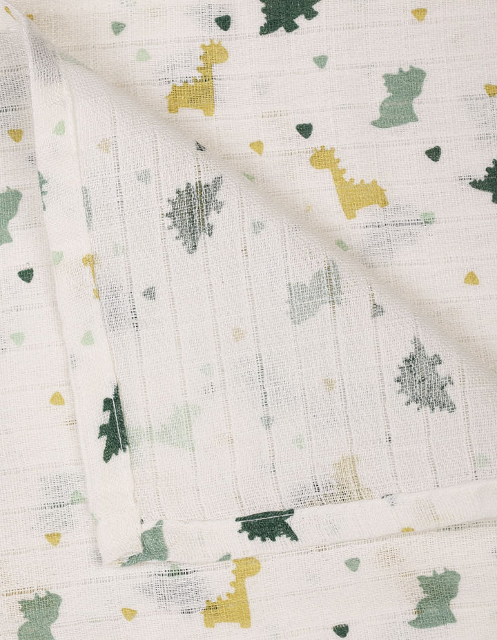Muslin Sheets Pack of 2 Bambies Dino and Leaf Print at Zubaidas Online Baby Store Pakistan