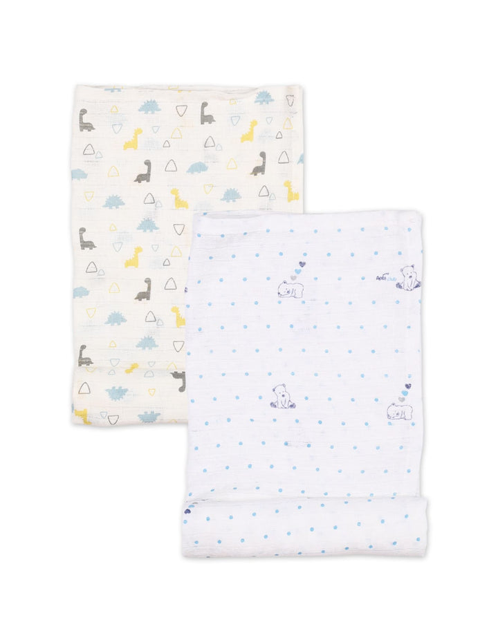 Muslin Sheets Pack of 2 Bambies Dino Dotted White at Zubaidas