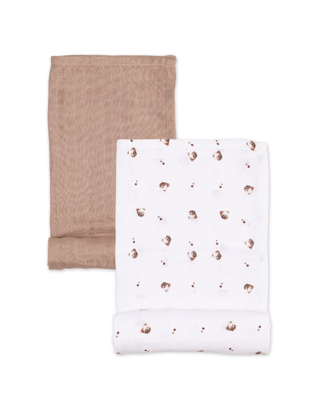 Muslin Sheets Pack of 2 Bambies Faces White and Brown at Zubaidas