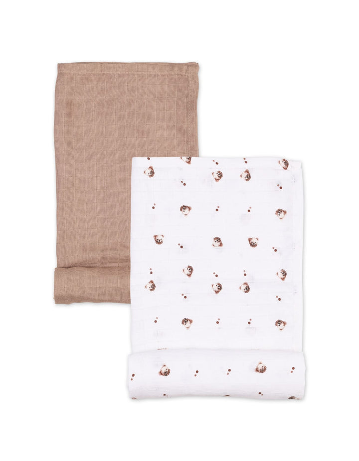 Muslin Sheets Pack of 2 Bambies Faces White and Brown at Zubaidas
