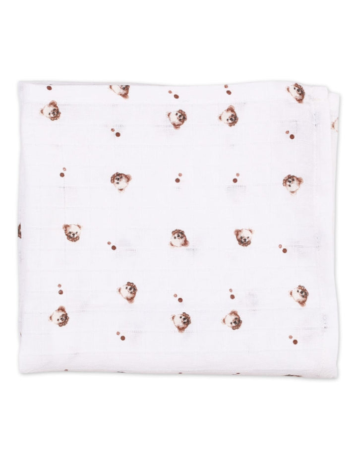 Muslin Sheets Pack of 2 Bambies Faces White and Brown at Zubaidas Best Online Baby Store in Pakistan