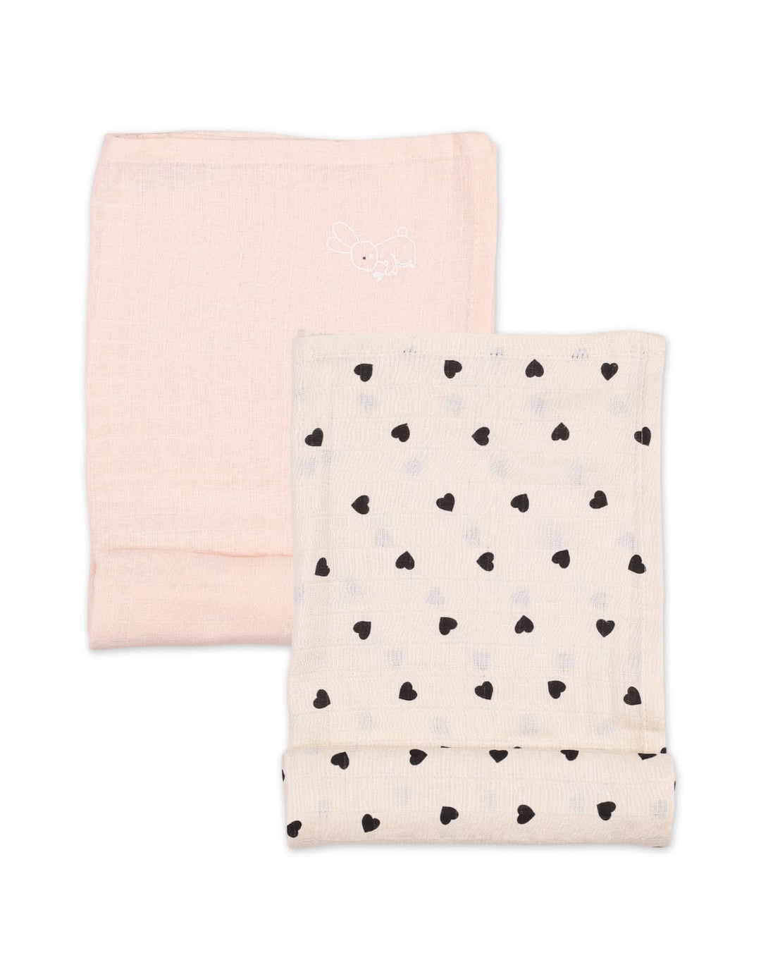 Muslin Sheets Pack of 2 Bambies Hearts Beige and Light Pink at Zubaidas
