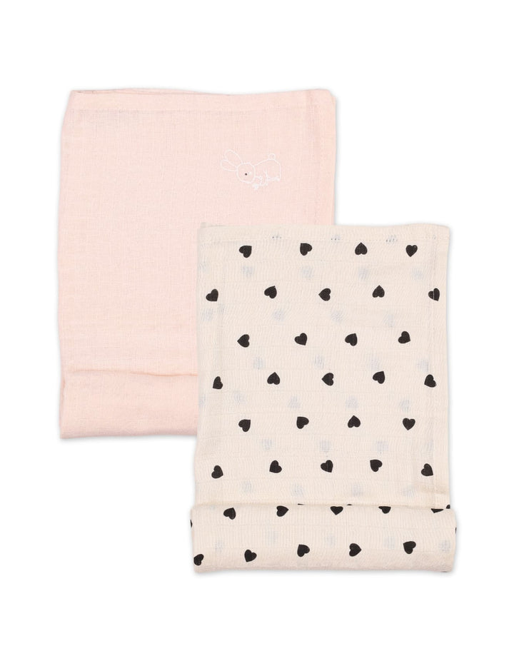 Muslin Sheets Pack of 2 Bambies Hearts Beige and Light Pink at Zubaidas
