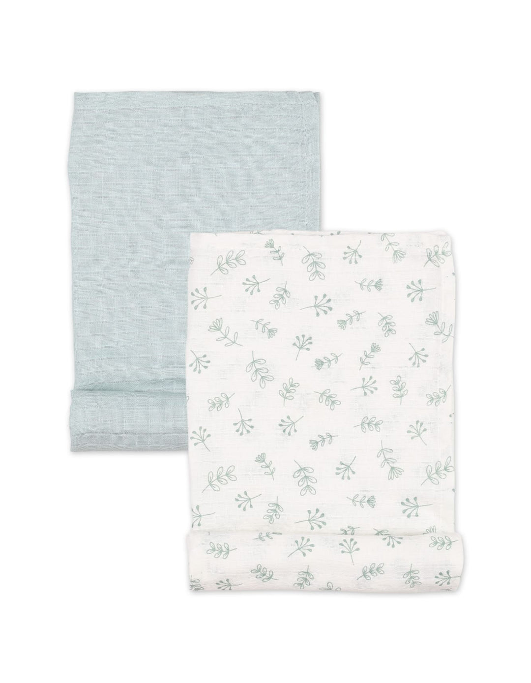 Muslin Sheets Pack of 2 Bambies Leaves White and Blue at Zubaidas