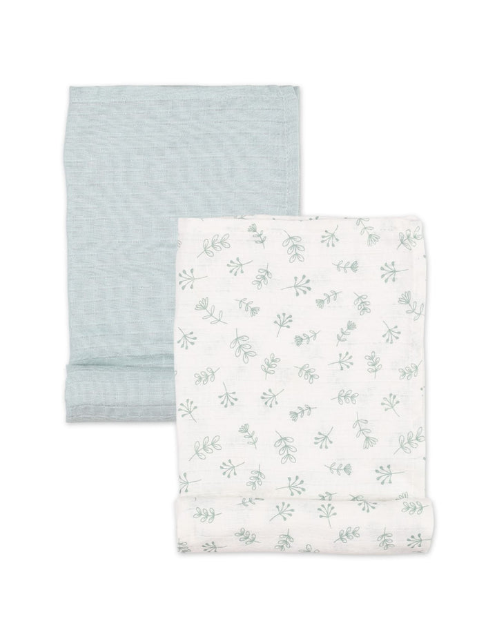 Muslin Sheets Pack of 2 Bambies Leaves White and Blue at Zubaidas
