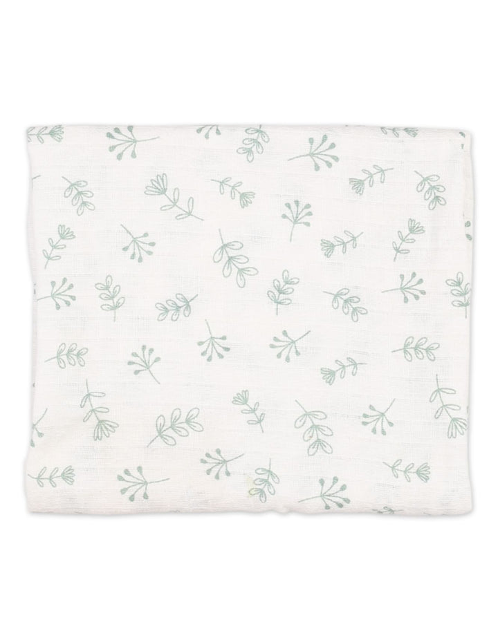 Muslin Sheets Pack of 2 Bambies Leaves White and Blue at Zubaidas Best Online Baby Store in Pakistan