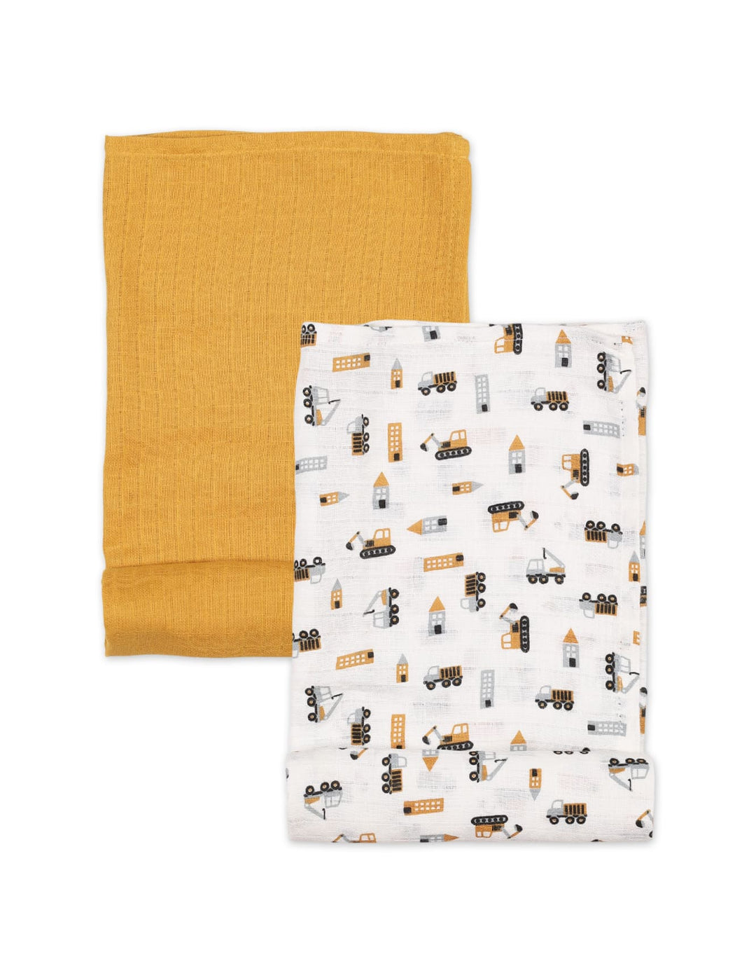 Muslin Sheets Pack of 2 Bambies Vehicles White and Mustard at Zubaidas