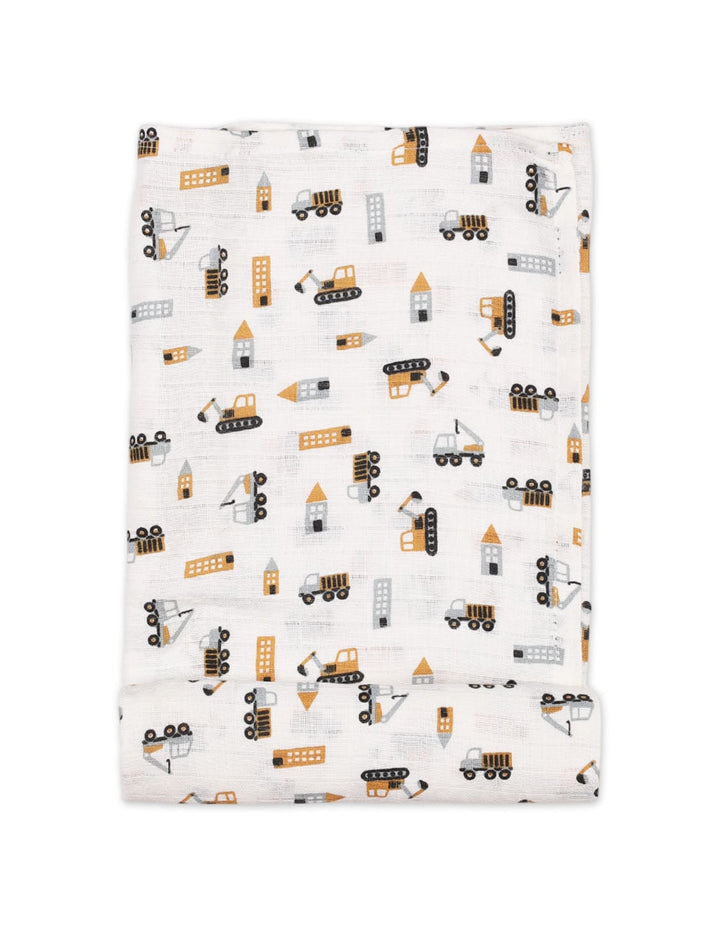 Muslin Sheets Pack of 2 Bambies Vehicles White and Mustard at Zubaidas Pakistan