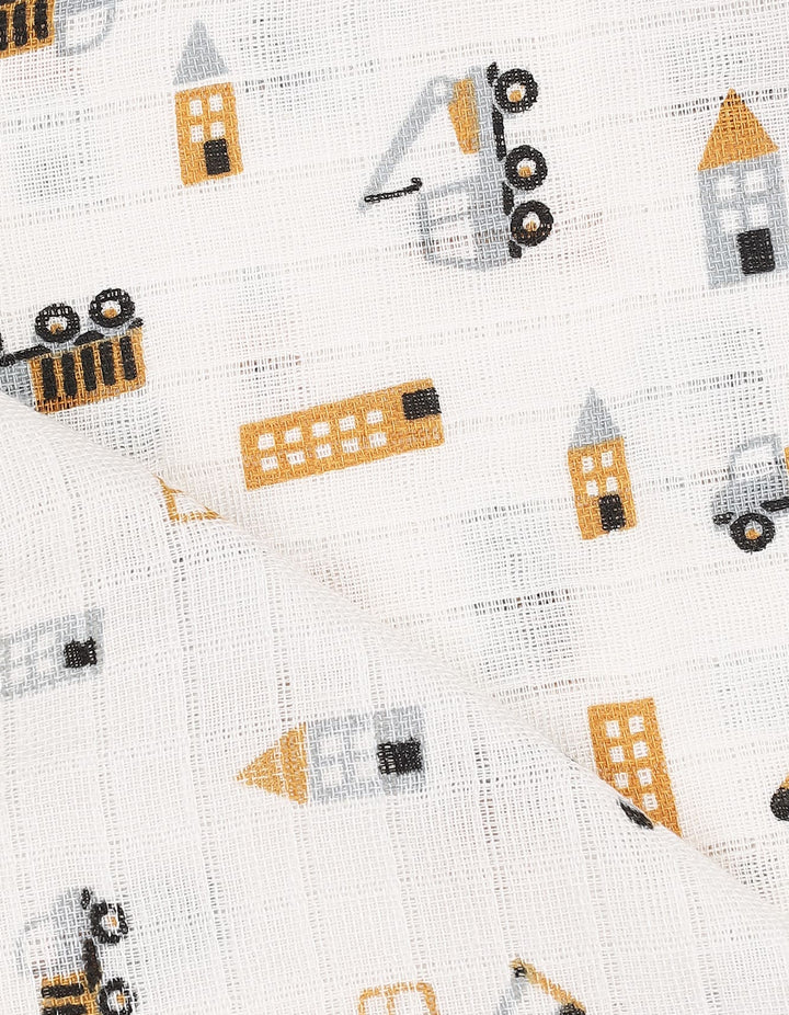 Muslin Sheets Pack of 2 Bambies Vehicles White and Mustard at Zubaidas Official Pakistan