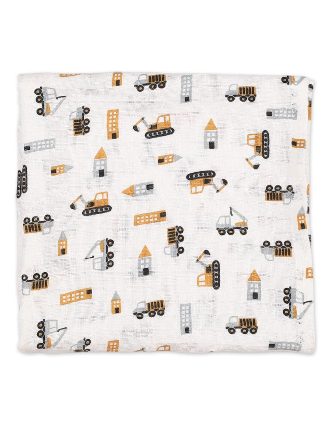 Muslin Sheets Pack of 2 Bambies Vehicles White and Mustard at Zubaidas Best Online Baby Store in Pakistan