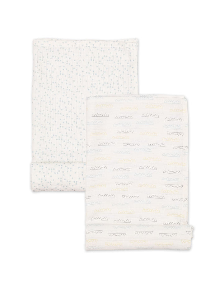 Muslin Sheets Pack of 2 Bambies Waves White at Zubaidas