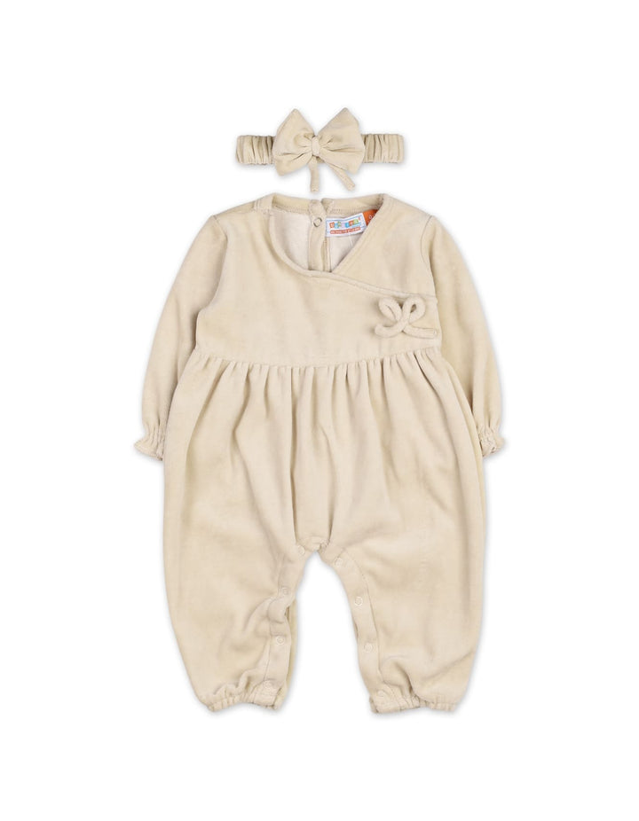 Newborn 2 Pieces Winter Romper Set with Headband Bambies Beige at Zubaidas