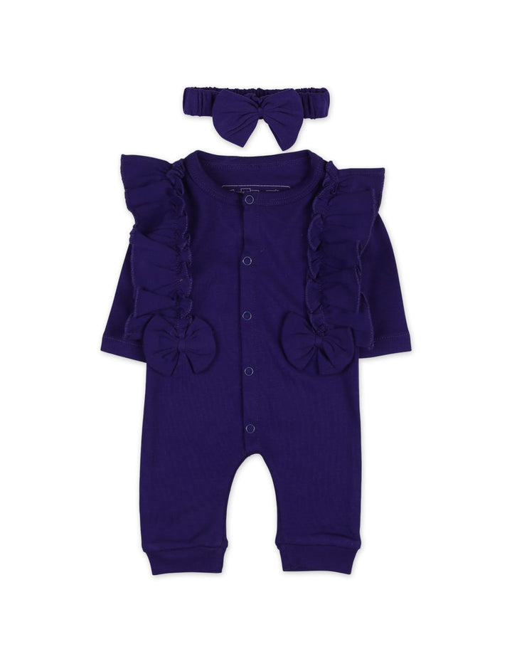 Newborn 2 Pieces Winter Rompers Set with Headband Bambies Purple at Zubaidas