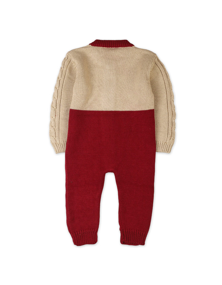 Newborn Baby Boys and Baby Girls Winter Rompers Bambies Beige and Maroon at Zubaidas Official