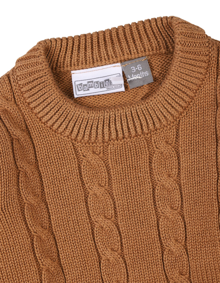 Newborn Baby Boys Winter Sweaters Knitted Cable Knit Pattern Bambies Brown at Zubaidas Pakistan