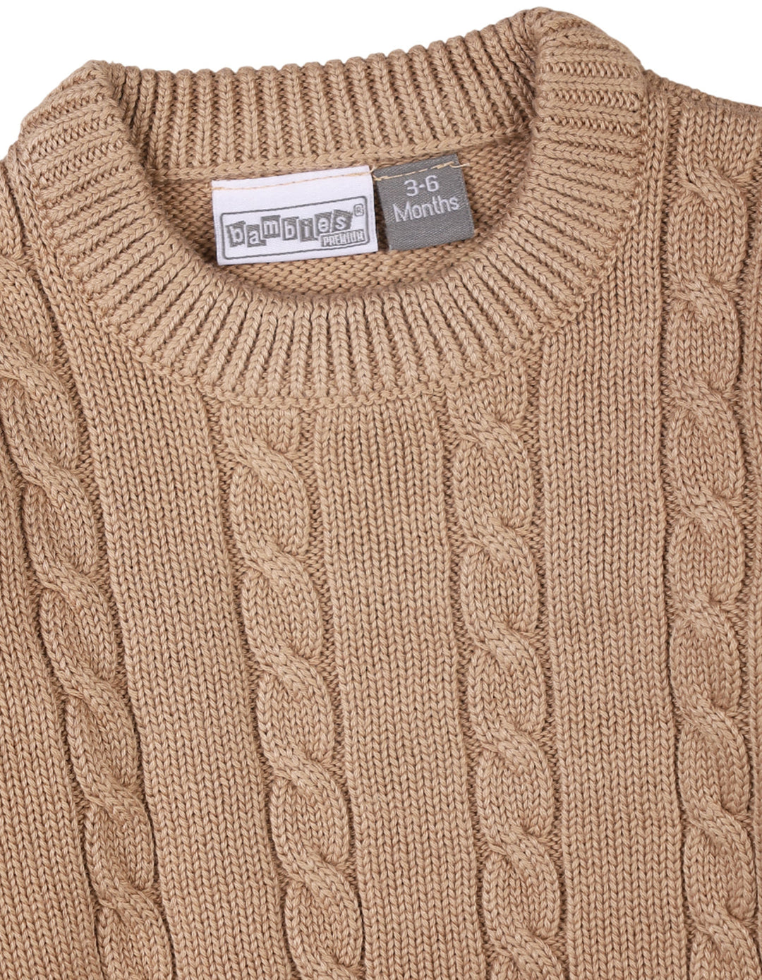 Newborn Baby Boys Winter Sweaters Knitted Cable Knit Pattern Bambies Light Brown at Zubaidas Pakistan