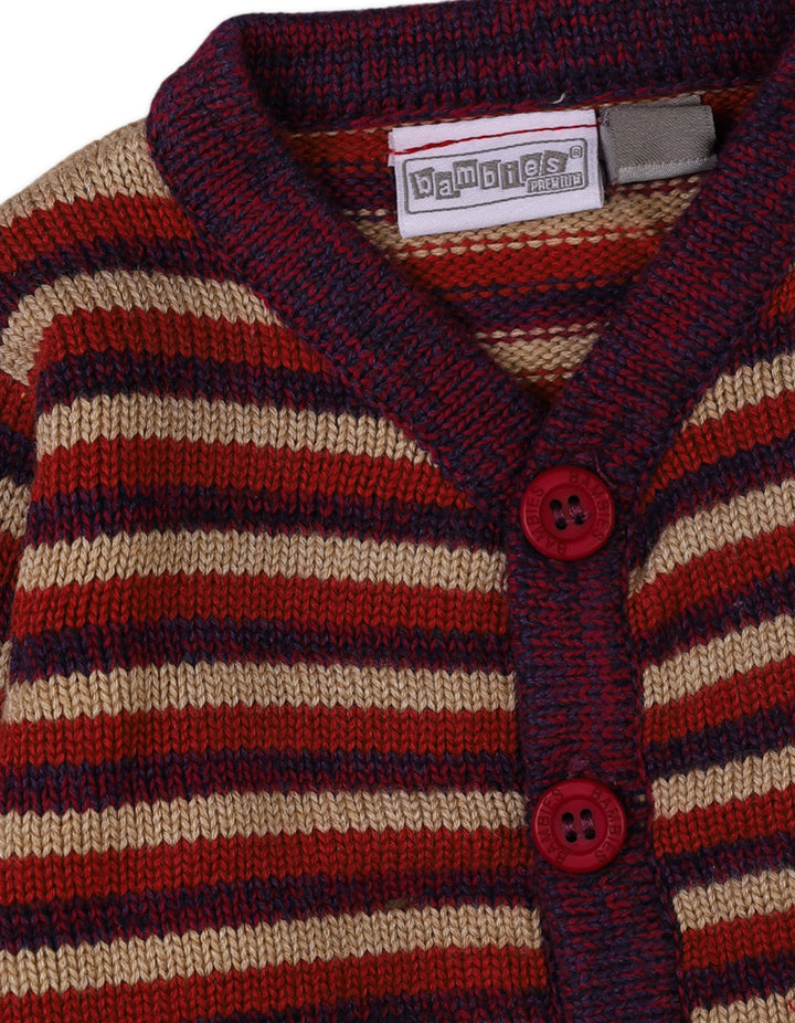 Newborn Baby Girls 4 Pieces Winter Dress Sets Bambies Striped Maroon at Zubaidas Official