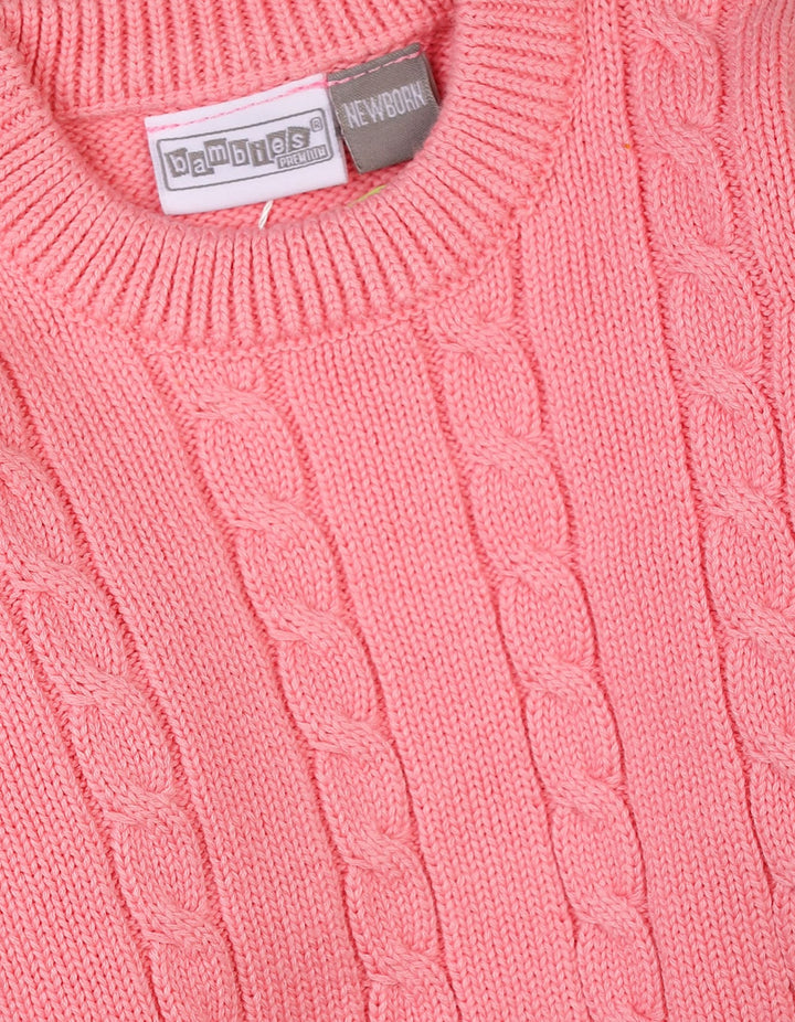Newborn Baby Girls Winter Sweaters Bambies Cable Knit Pink at Zubaidas Pakistan