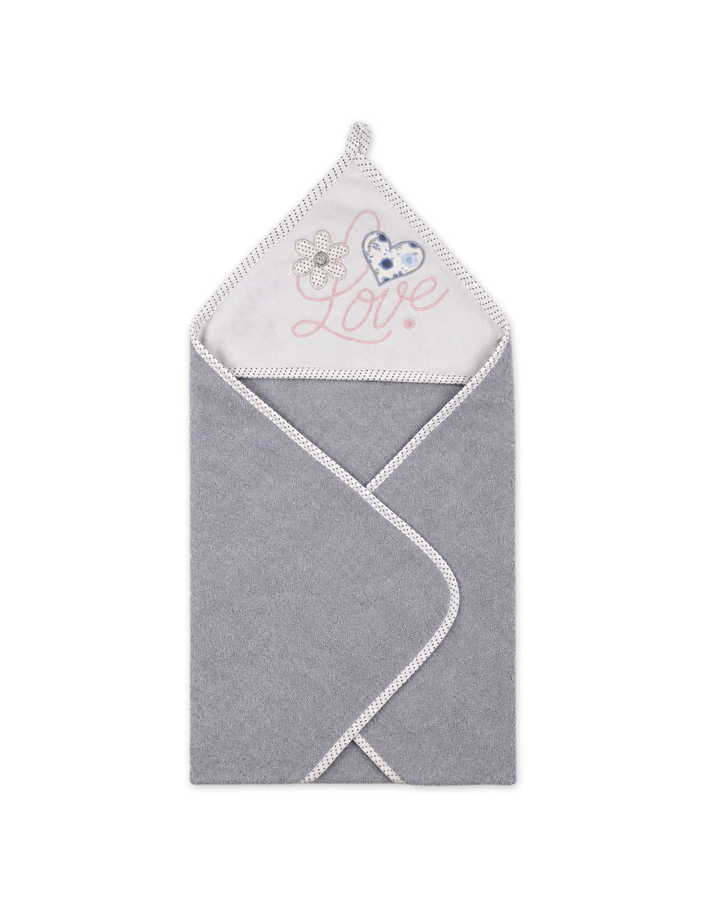 Newborn Bath Towel Hooded Love and Heart Grey and Off White at Zubaidas Official Pakistan