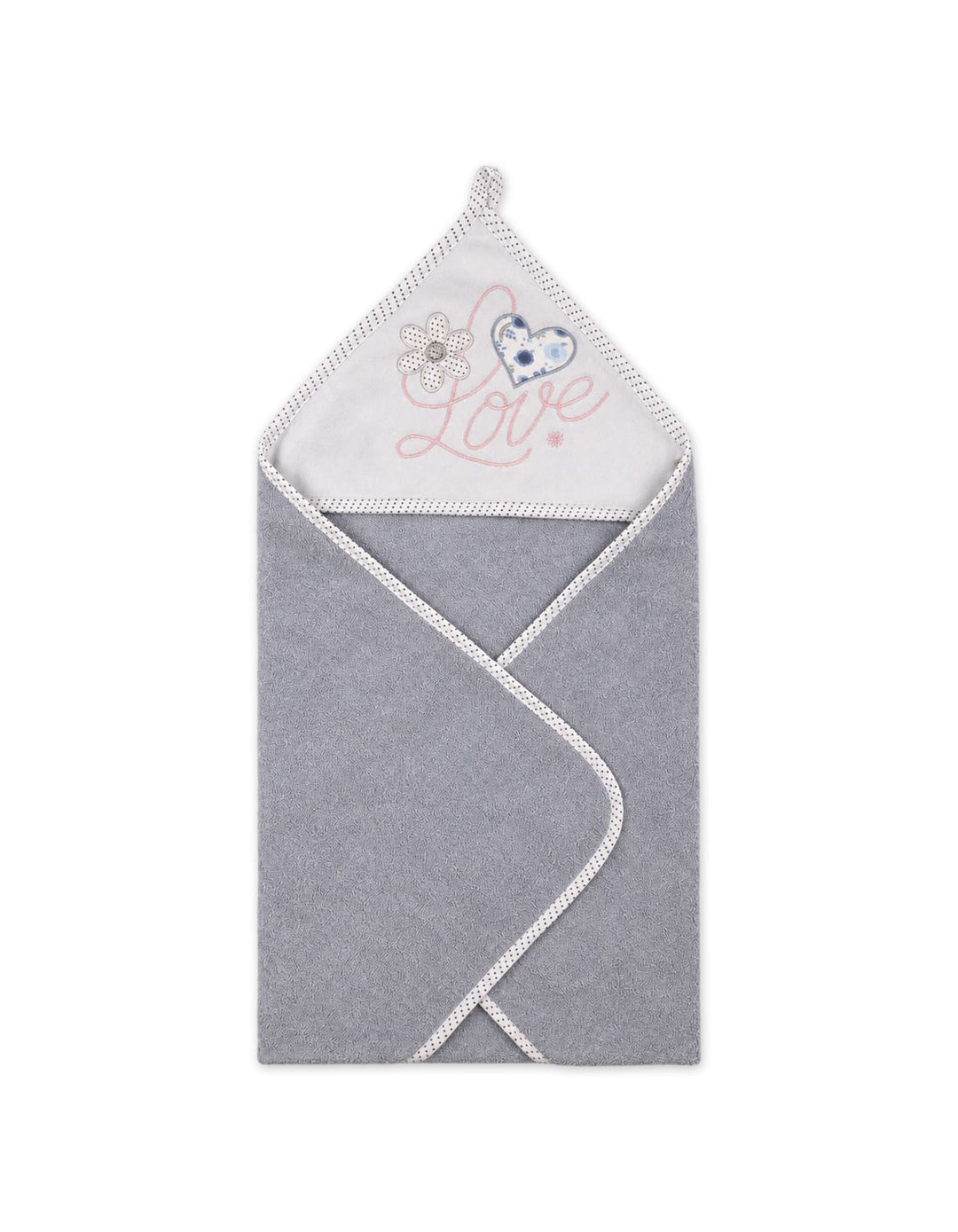 Newborn Bath Towel Hooded Love and Heart Grey and Off White at Zubaidas Official Pakistan