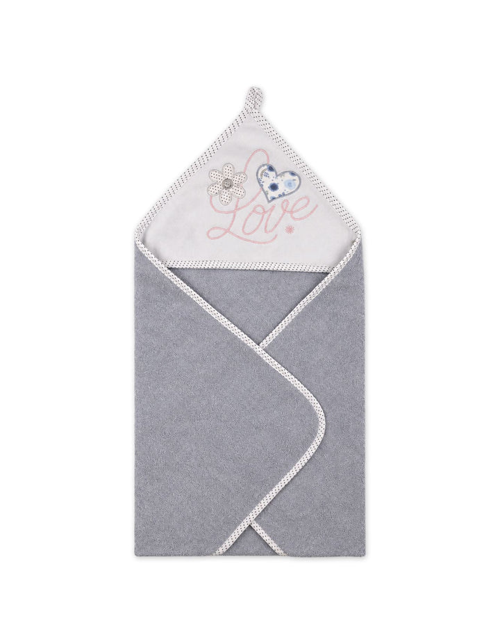 Newborn Bath Towel Hooded Love and Heart Grey and Off White at Zubaidas Official Pakistan