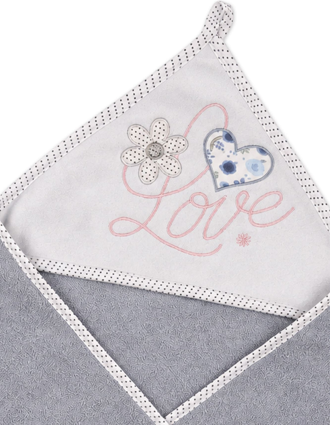 Newborn Bath Towel Hooded Love and Heart Grey and Off White at Zubaidas Online Pakistan
