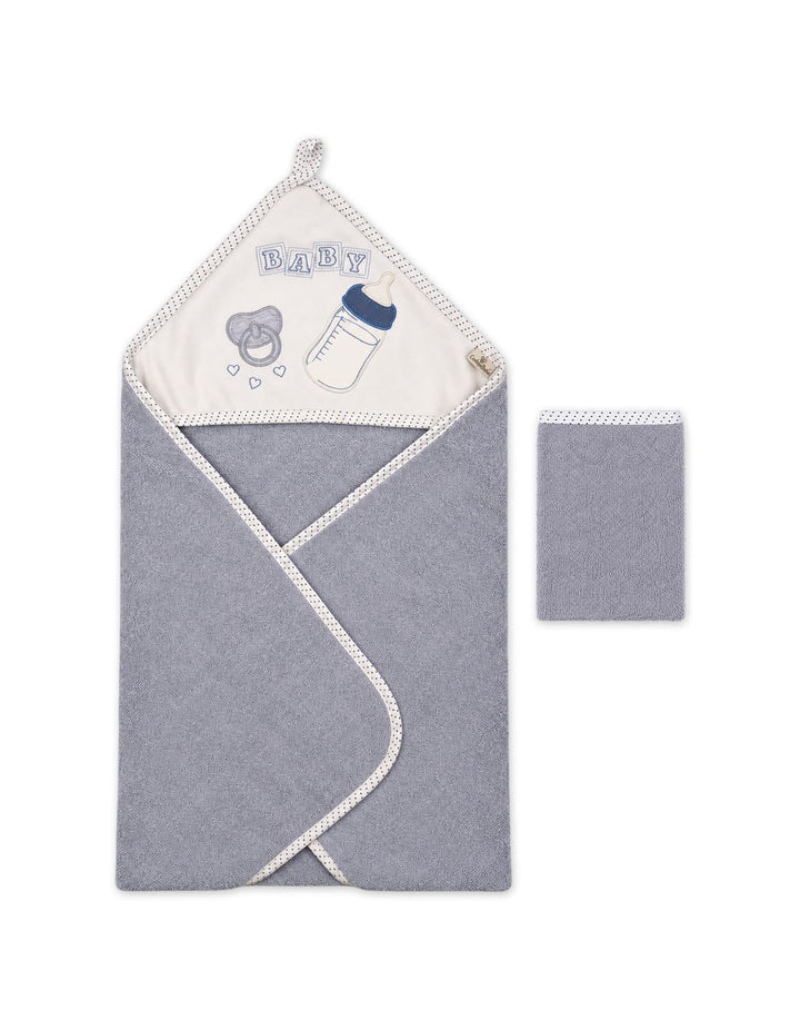 Newborn Bath Towel Hooded White and Grey at Zubaidas