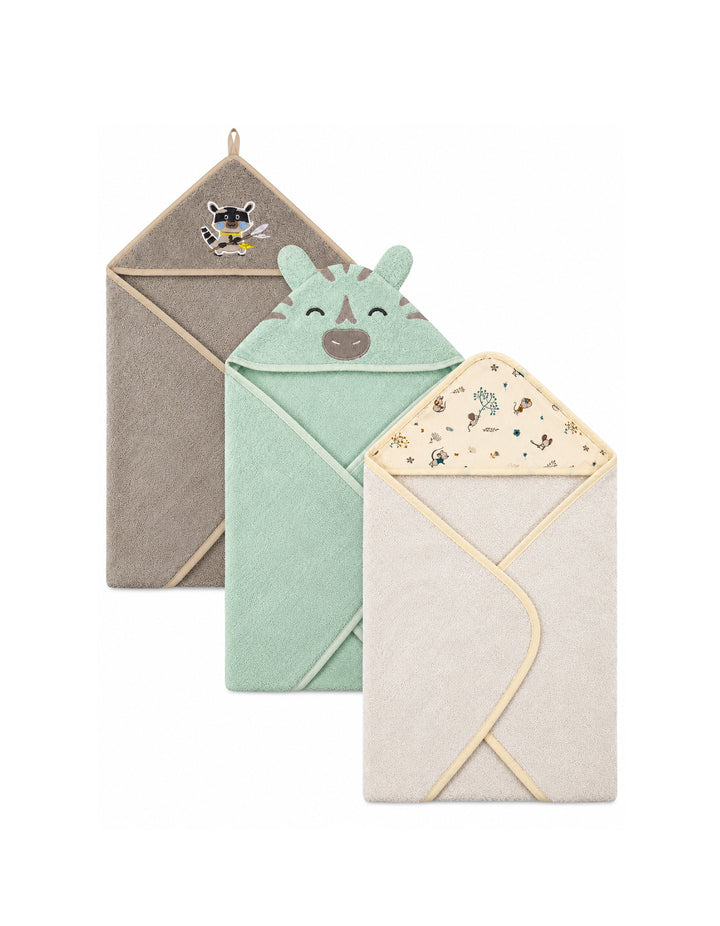 Newborn Bath Towel Pack of 3 Embroidered Animal Character at Zubaidas