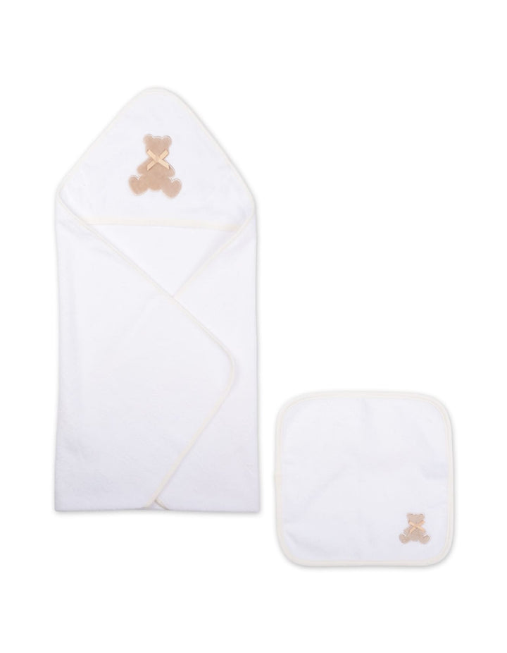Newborn Bath Towel Set Bear White and Beige at Zubaidas
