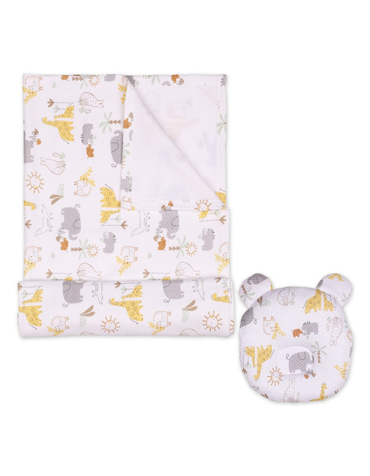 Newborn Blanket and Head Shaper Pillow Safari at Zubaidas