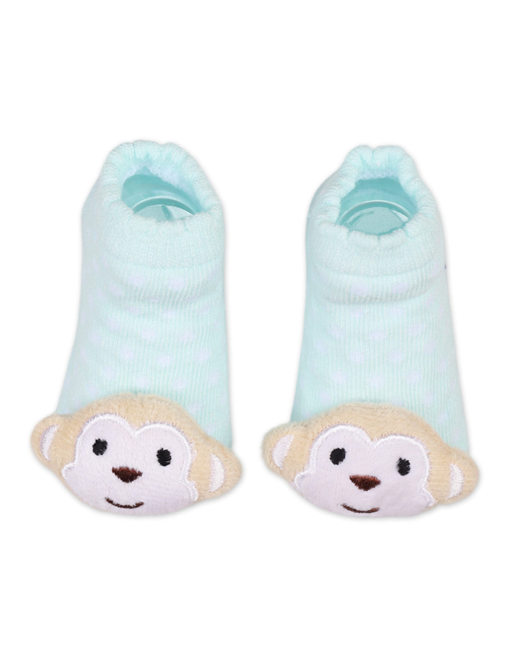 Newborn Booties with Wrist Rattle Band Monkey Green and Beige at Zubaidas Pakistan