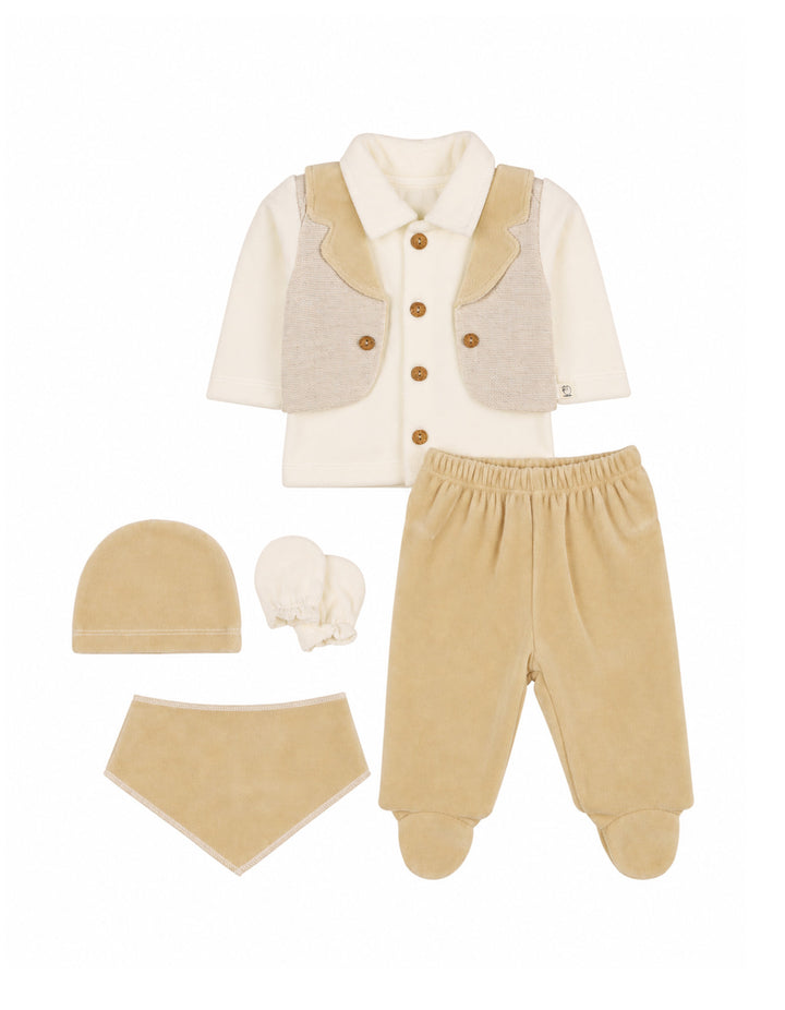 Newborn Boy 5 Pcs Gift Set Beige at Zubaidas
