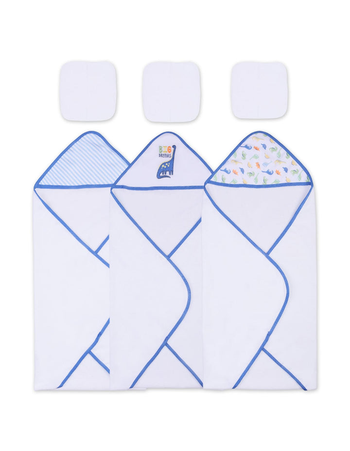 Newborn Boy Bath Towel and Washcloth Set Dino White and Blue at Zubaidas