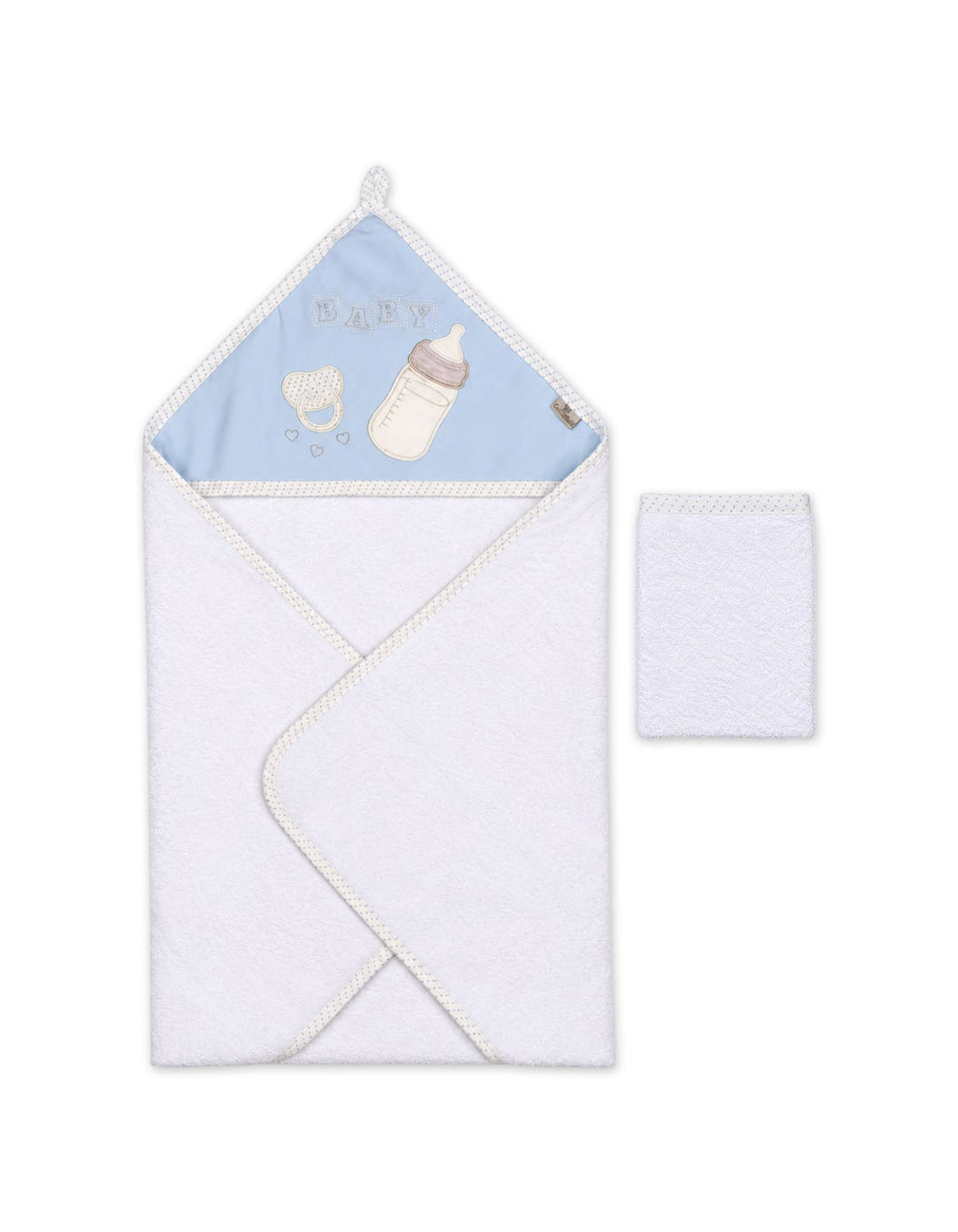 Newborn Boy Bath Towel Hooded White and Blue at Zubaidas