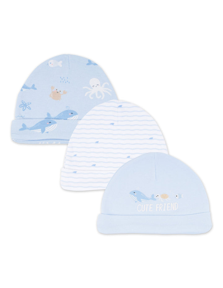 Newborn Boy Cap Pack of 3 Cute Friends at Zubaidas