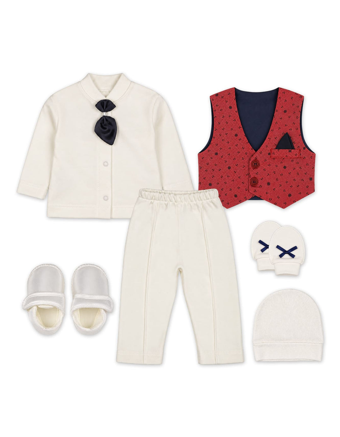Newborn Boy Clothing Gift Set 6 Pcs Maroon and White at Zubaidas