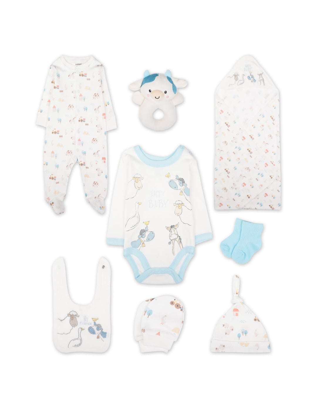 Newborn Boy Clothing Gift Set 8 Pcs Safari Blue and White at Zubaidas