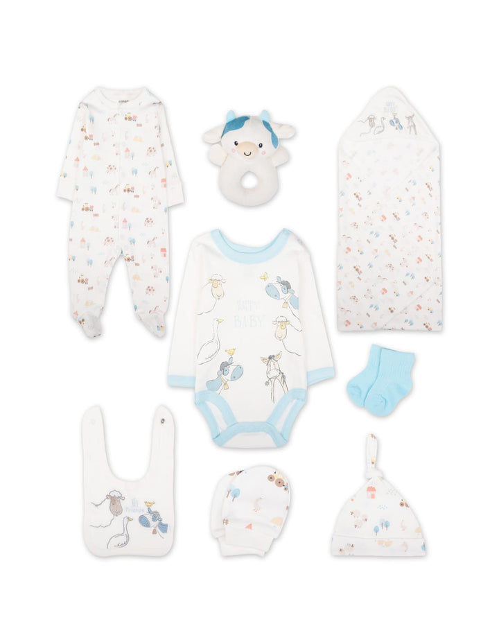 Newborn Boy Clothing Gift Set 8 Pcs Safari Blue and White at Zubaidas