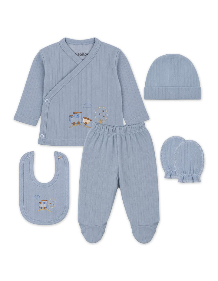 Newborn Boy Gift Set 5 Pcs Train and Tree Blue at Zubaidas