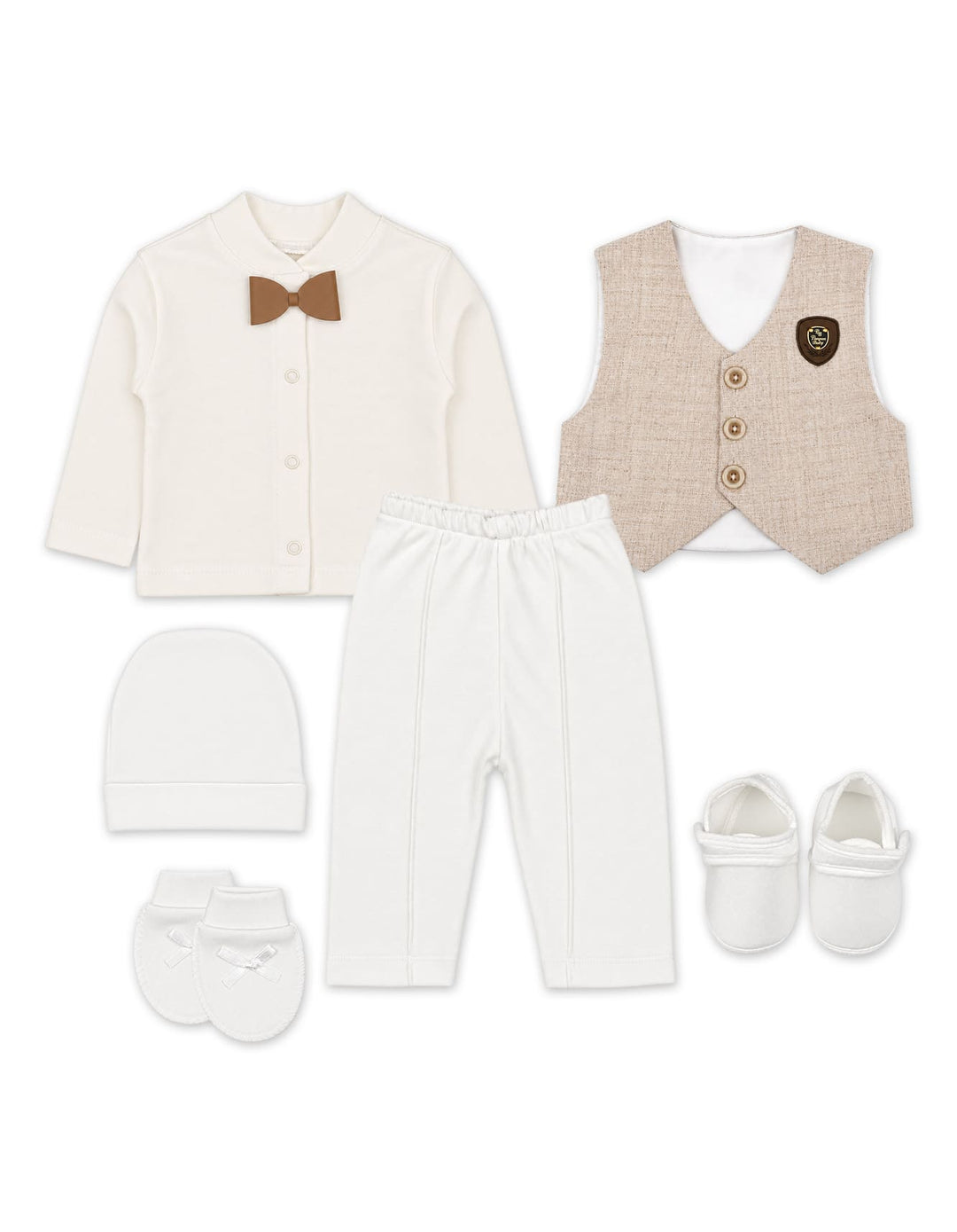 Newborn Boy Gift Set 6 Pcs White and Beige at Zubaidas