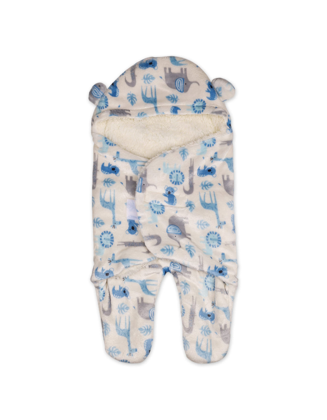 Newborn Boy Hooded Swaddle Safari Blue and White at Zubaidas Official Pakistan