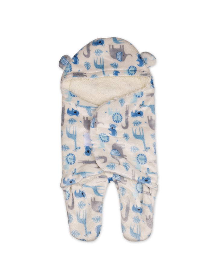 Newborn Boy Hooded Swaddle Safari Blue and White at Zubaidas Official Pakistan