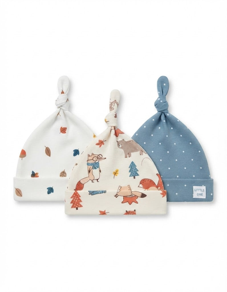Newborn Boy Knotted Cap Pack of 3 Animals at Zubaidas