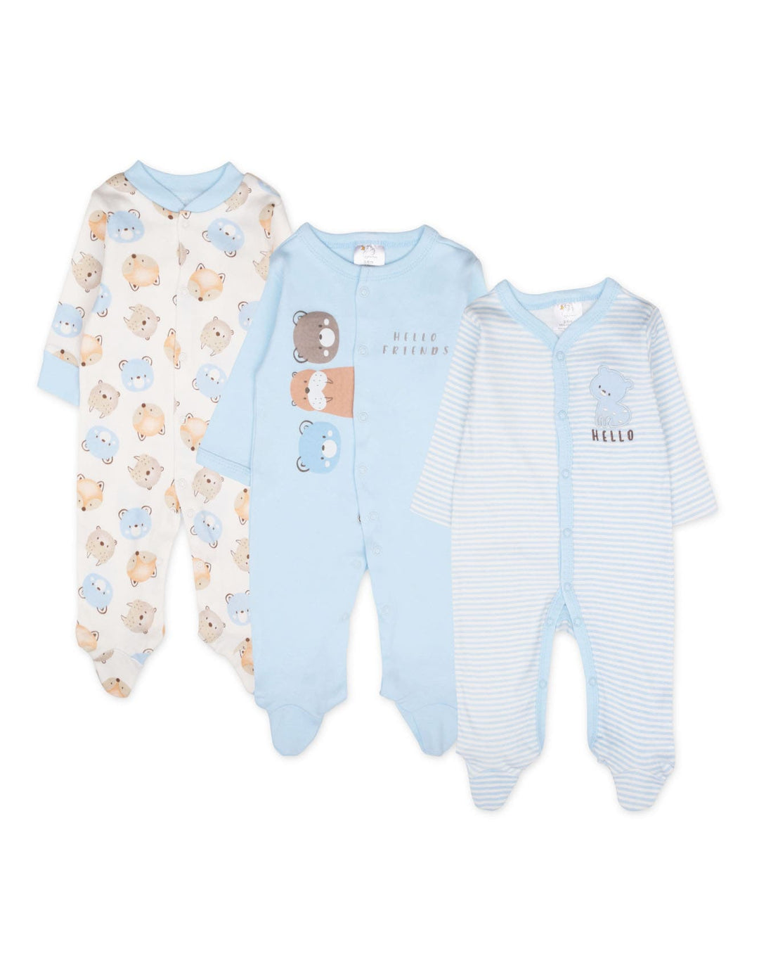 Newborn Boy Sleepsuit Pack of 3 Hello Friends at Zubaidas
