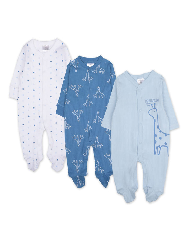 Newborn Boy Sleepsuit Pack of 3 Mummy Loves Me Blue at Zubaidas