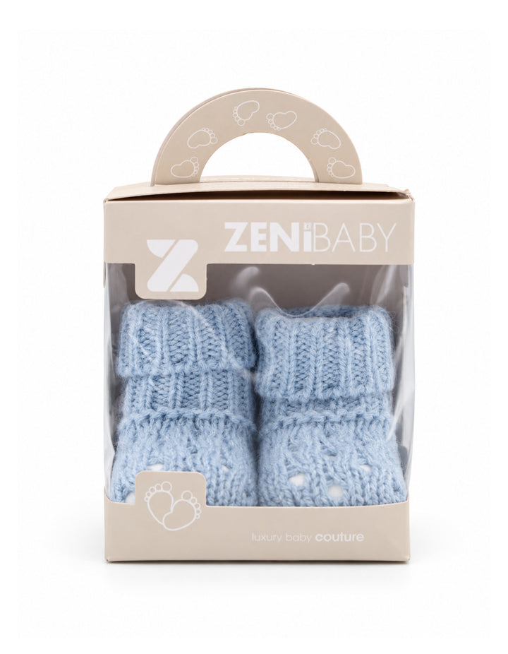 Newborn Boy Soft Knit Booties Blue at Zubaidas