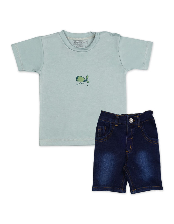 Newborn Boy Summer 2 Piece Suit Set Bambies Fish Print Green at Zubaidas